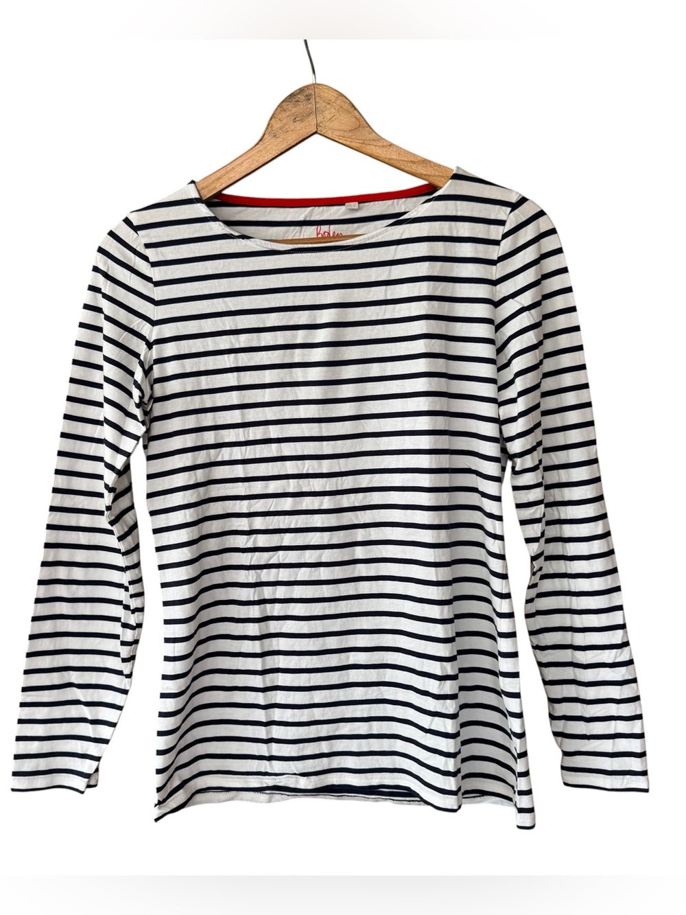 Boden Briton Striped Boat Neck Long Sleeve Tee T Shirt Navy White Womens US 8